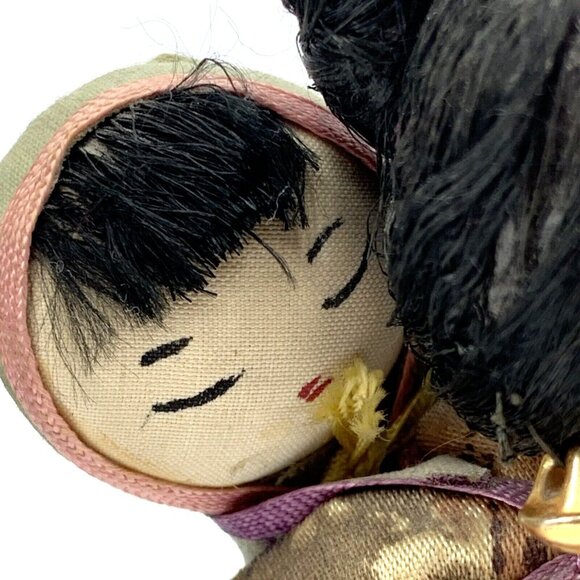 Asian Hand Made Folk Art Doll Family Wood Silk Cloth 6" Lot of 2 Vintage - Picture 9 of 11